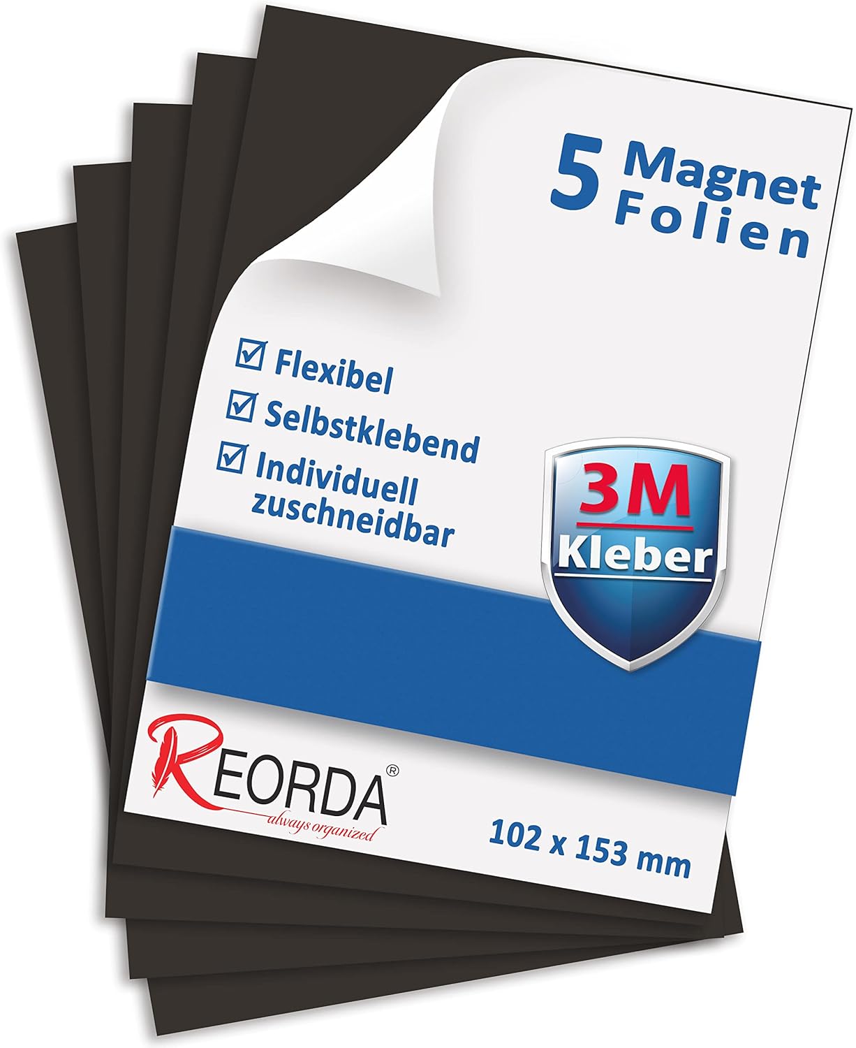 Reorda® Magnetfolie selbstklebend 5er Set mit starkem 3M-Kleber I ...